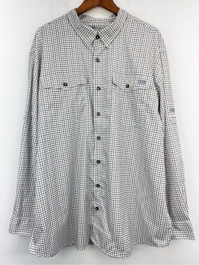Drake size 2XL Men’s White Gray Mini Grid Plaid Button Down Long Sleeve Shirt